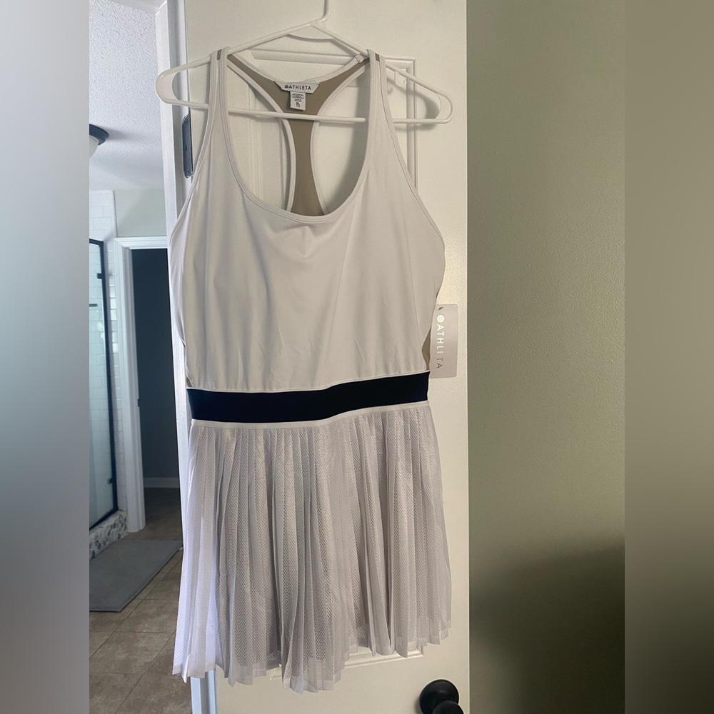 NWT Athleta White Tennis Dress with Black Waistband